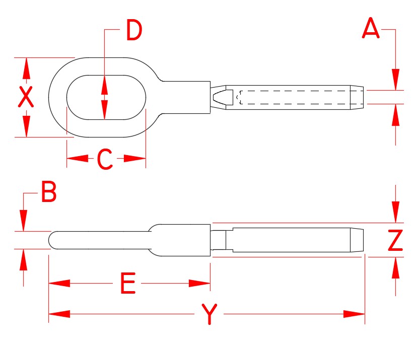 Stainless Steel Gate Terminal, swage terminal, S0744-0003, S0744-0004, S0744-0005, Line Drawing Stainless Steel Gate Terminal, swage terminal, S0744-0003, S0744-0004, S0744-0005, Line Drawing